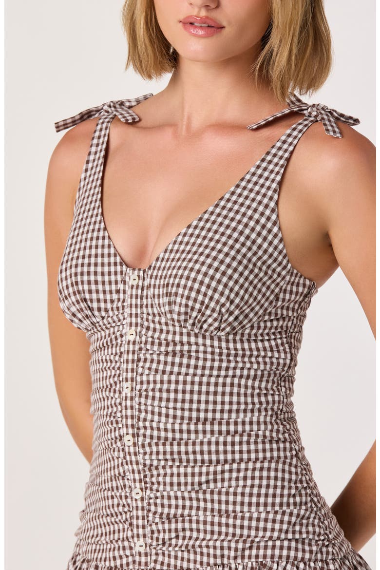 Jeliany Gingham Ruched Bubble Hem Minidress, Alternate, color, BROWN GINGHAM