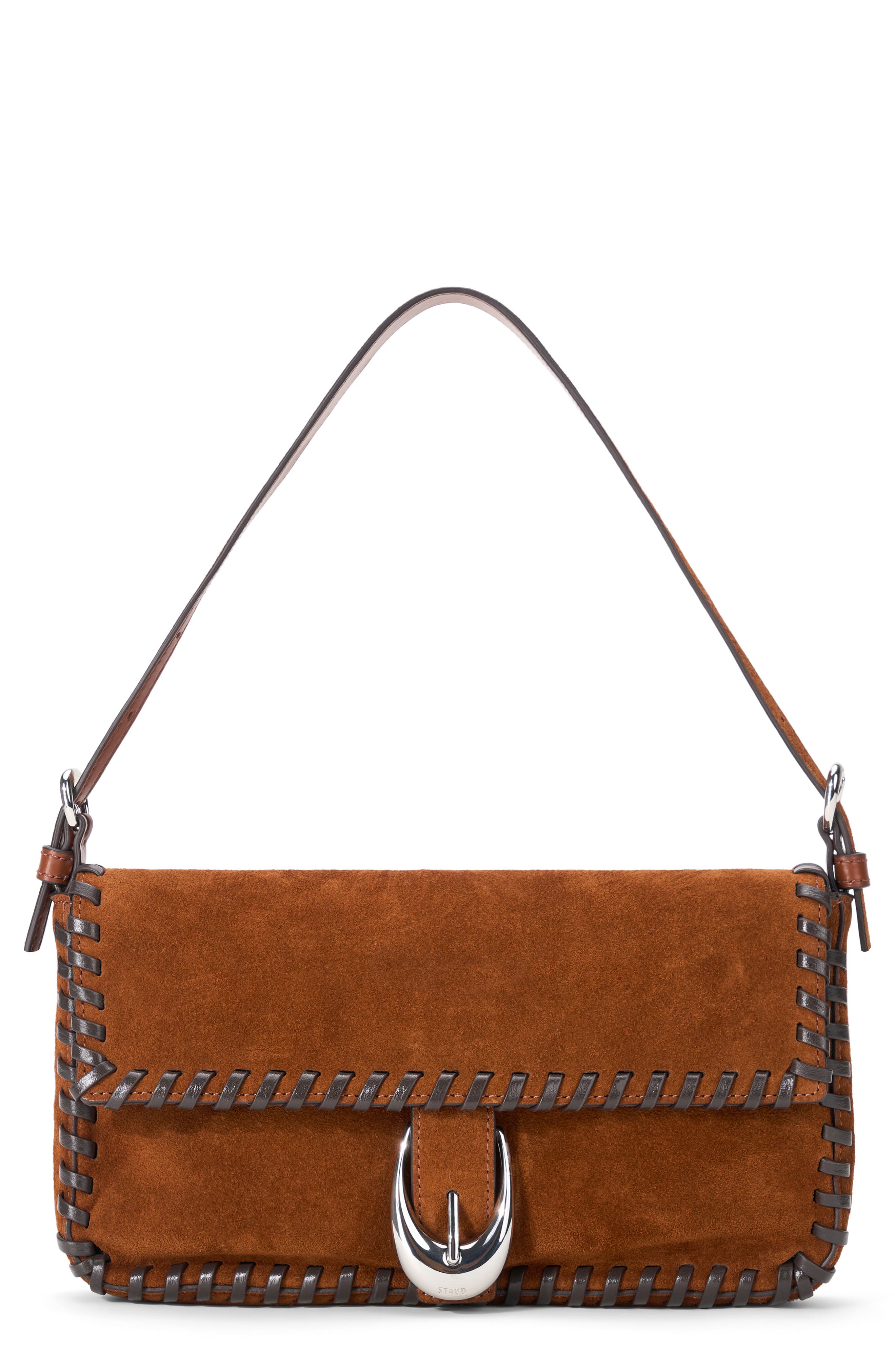 STAUD Harlow Suede Shoulder Bag, Main, color, Tabacco/ Espresso
