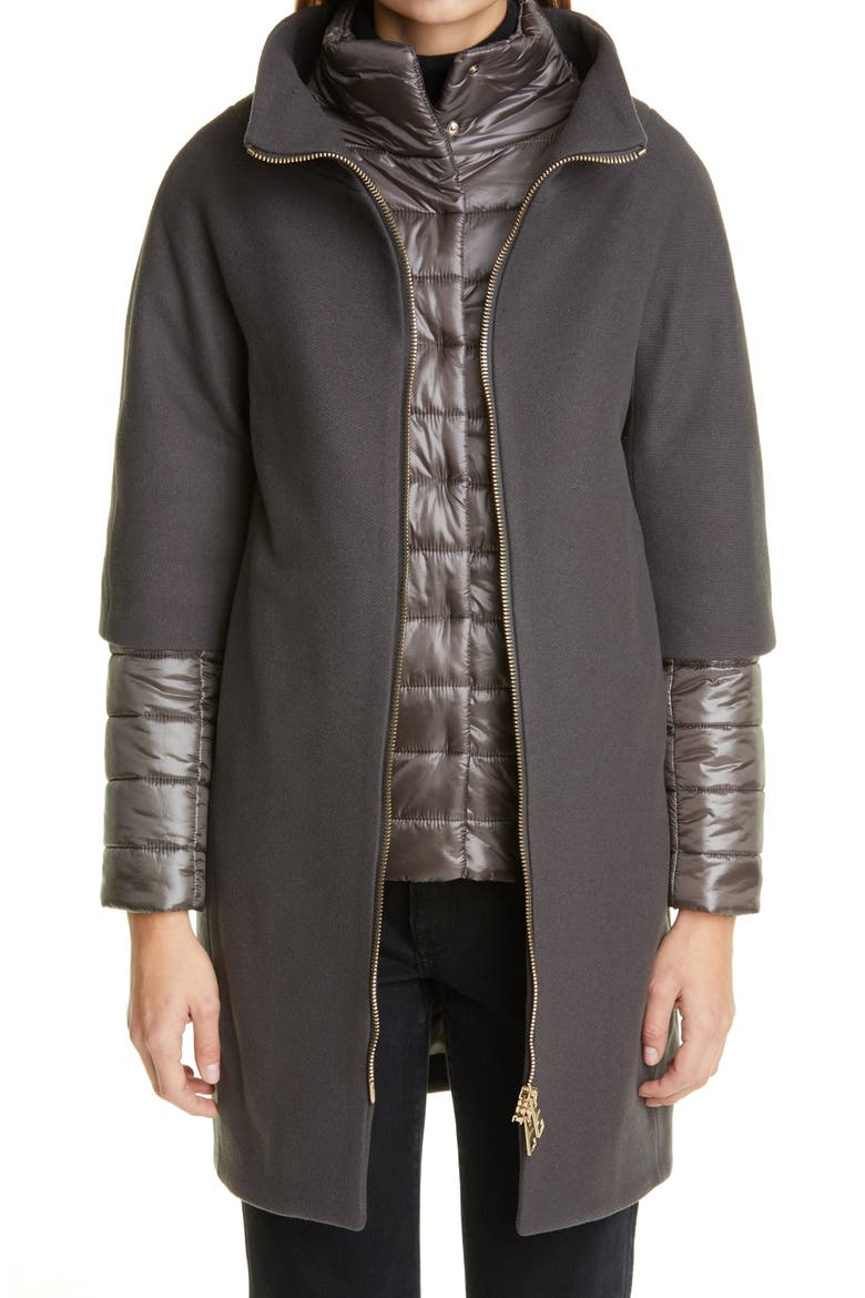 Wool Blend Cocoon Coat with Removable Sleeves & Bib, Main, color, CHARCOAL