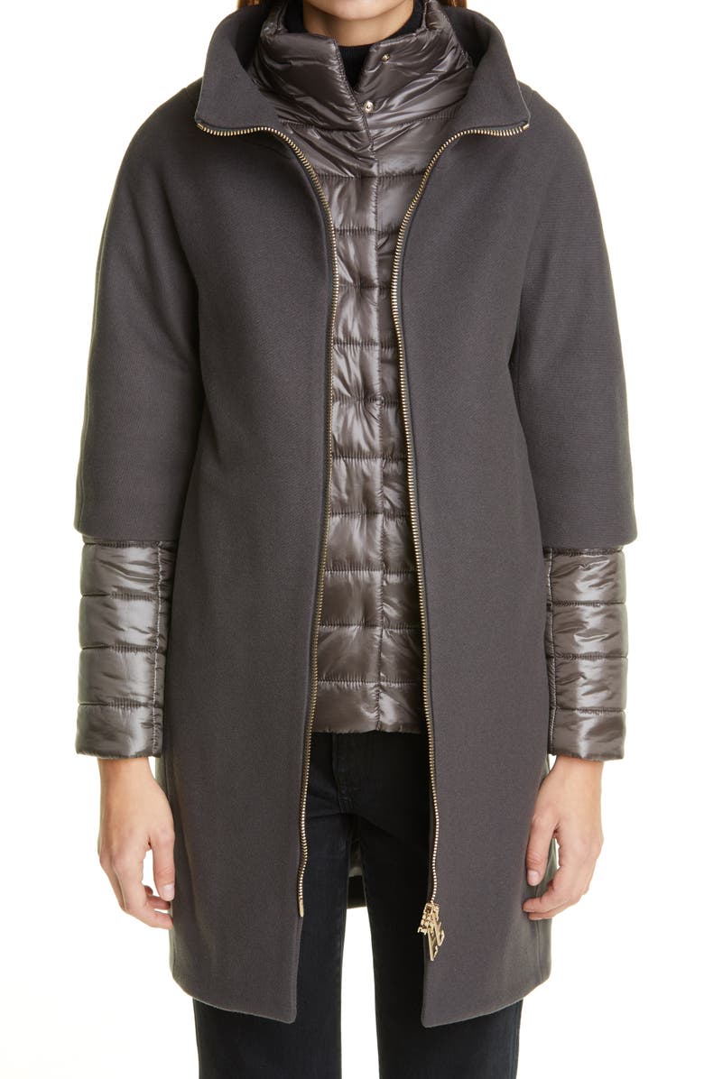 Herno Wool Blend Cocoon Coat with Removable Sleeves & Bib, Main, color, 