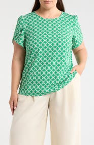 AK ANNE KLEIN Print Tulip Sleeve Knit Top