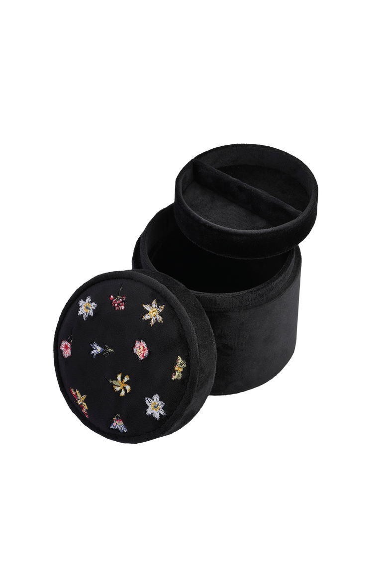 Floral Ditsy Embroidered Black Velvet Jewellery Box, Alternate, color, Black
