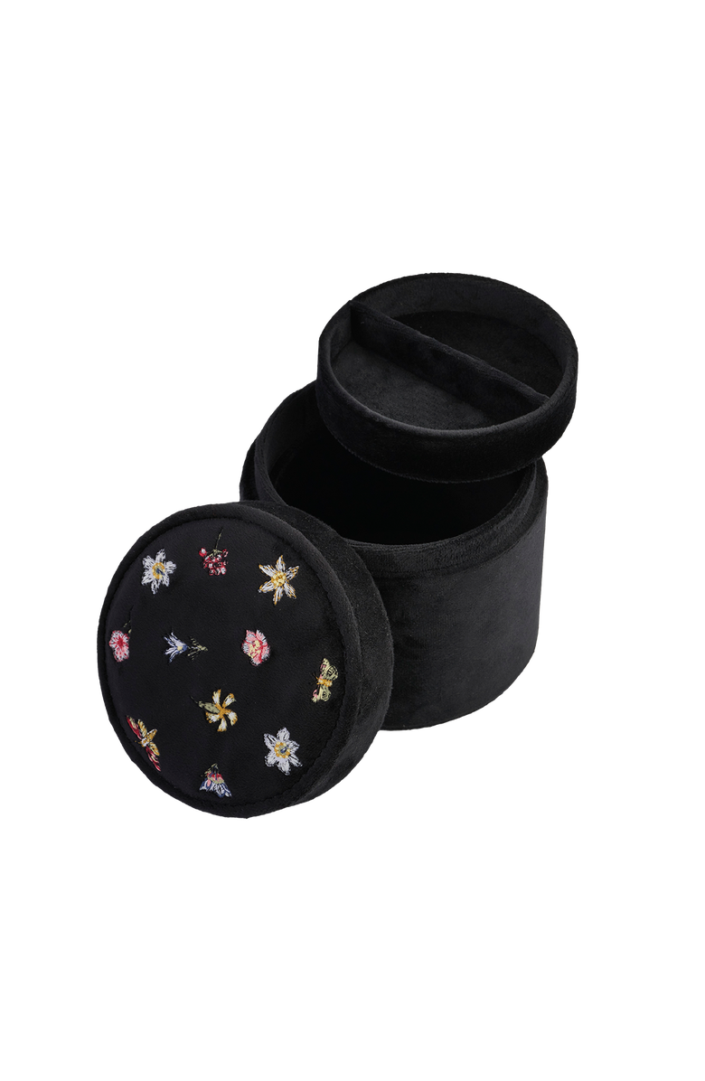 Fable England Floral Ditsy Embroidered Black Velvet Jewellery Box, Alternate, color, Black