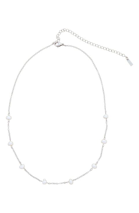 Tarnish Resistant Freshwater Pearl Station Chain Necklace
