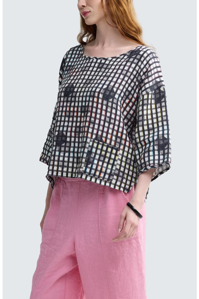 Lunelle Neon Print Linen Boxy Blouse, Alternate, color, Neon Black