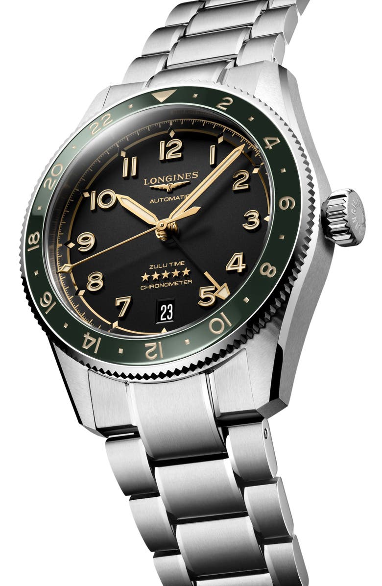 Longines Spirit Zulu Bracelet Watch, 39mm, Alternate, color, Silver/Anthracite/Green