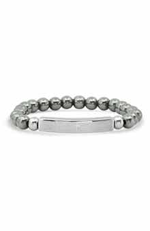 STEELTIME Men's Lord's Prayer Stainless Steel Bar & Hematite Beaded Bracelet