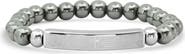 STEELTIME Men's Lord's Prayer Stainless Steel Bar & Hematite Beaded Bracelet