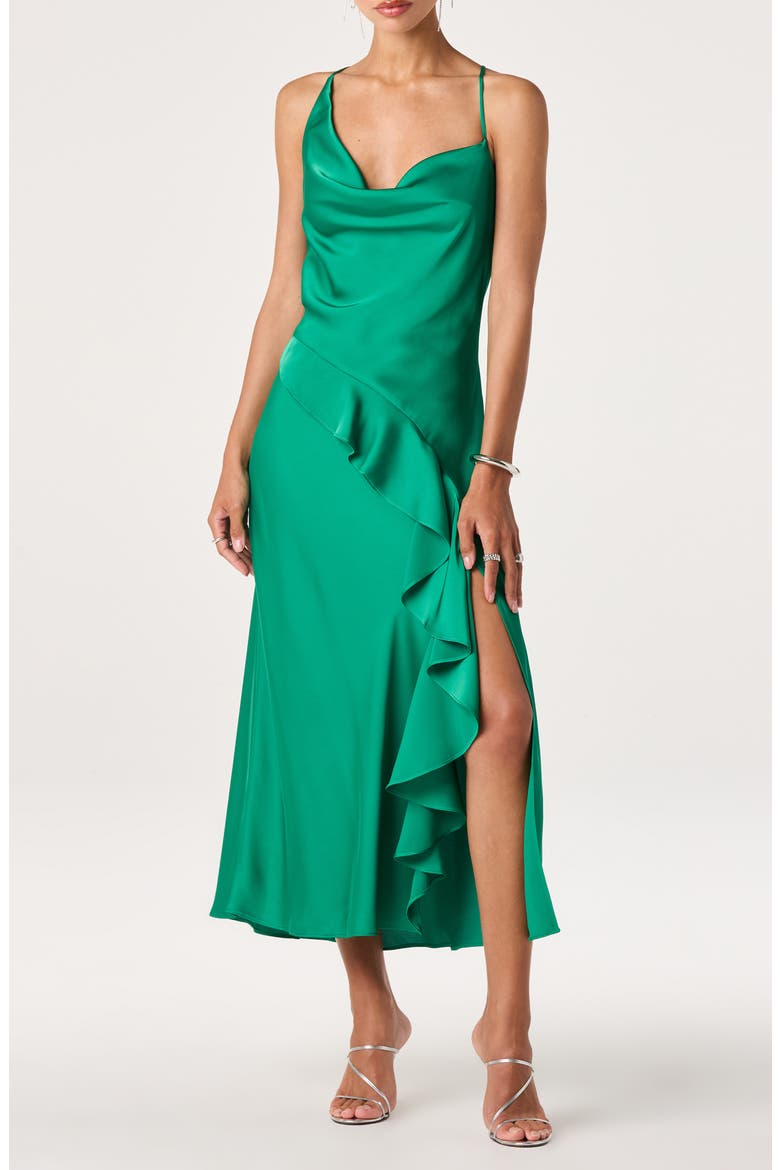 Dymond Satin Midi Dress, Main, color, GREEN