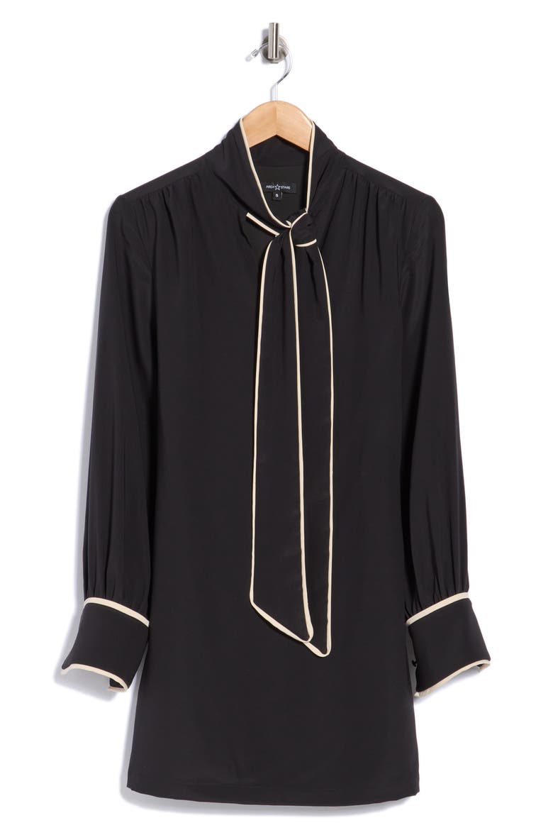 Bow Front Long Sleeve Minidress, Alternate, color, BLACK
