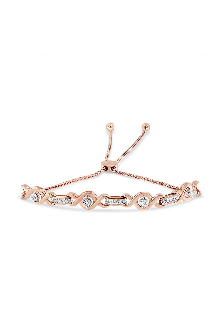 Silver Channel Set Diamond Accent Twist Bolo Bracelet, Alternate, color, Rose Gold over Silver