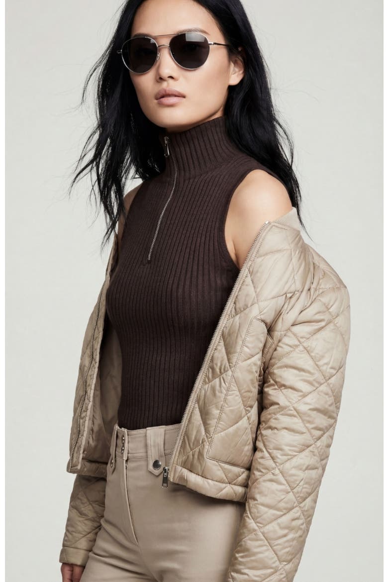 Selina Half-Zip Ribbed Sleeveless Sweater Top, Alternate, color, Espresso