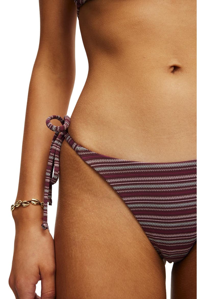 Women's String Tie Side Brazilian Bikini Bottom, Alternate, color, Candy Stripe Plum Kiss