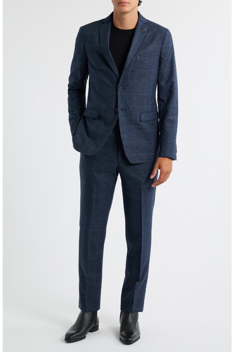 Varick Slim Fit Navy Glen Plaid Wool & Cotton Suit, Main, color, BLUE