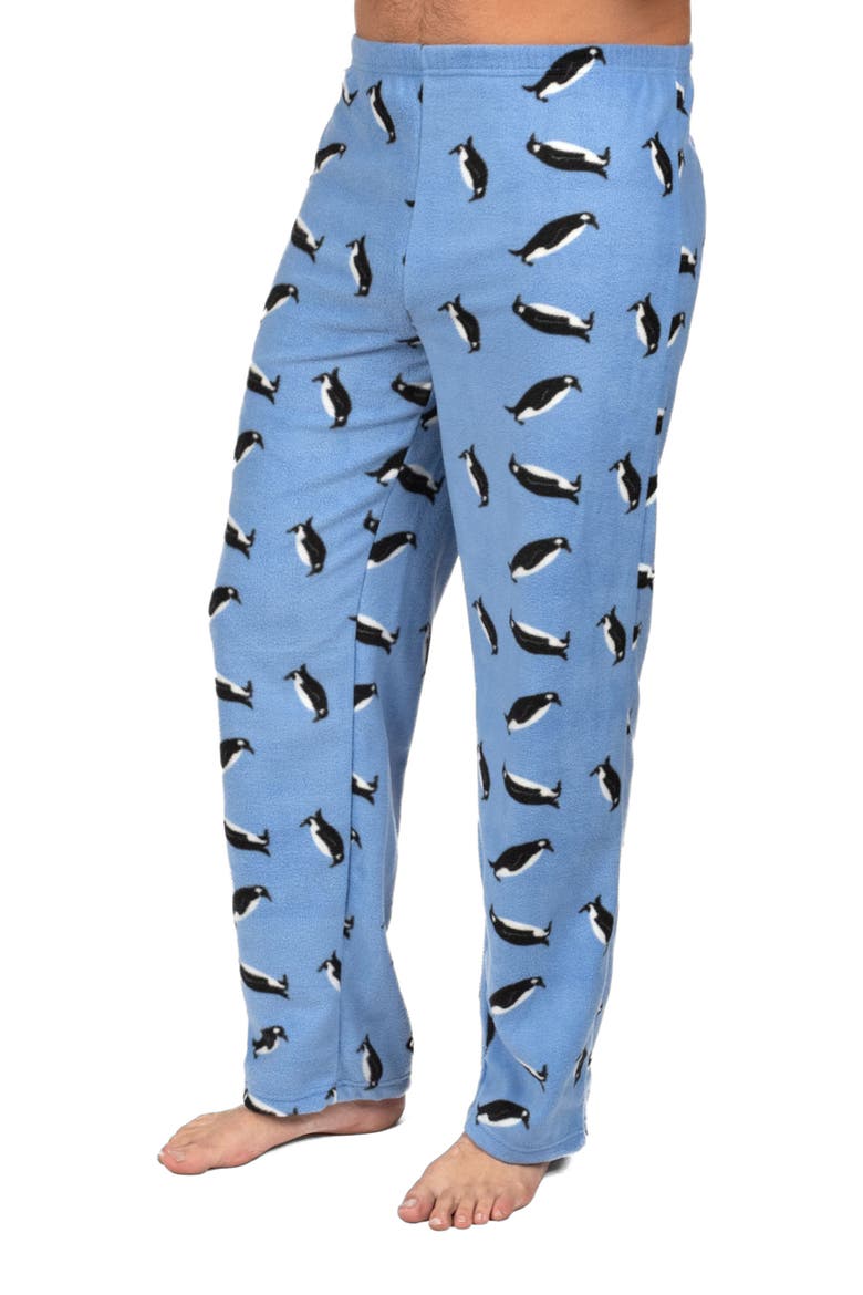 Men's Fleece Holiday Pajama Pants, Main, color, Penguin Light Blue