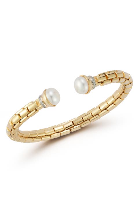 Cultured Pearl and Cubic Zirconia Cuff Bracelet