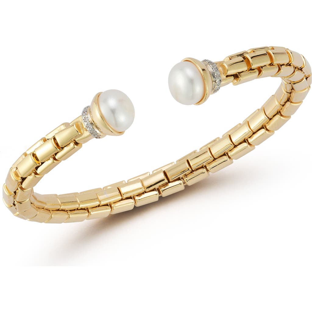 Sphera Milano Cultured Pearl And Cubic Zirconia Cuff Bracelet In Gold