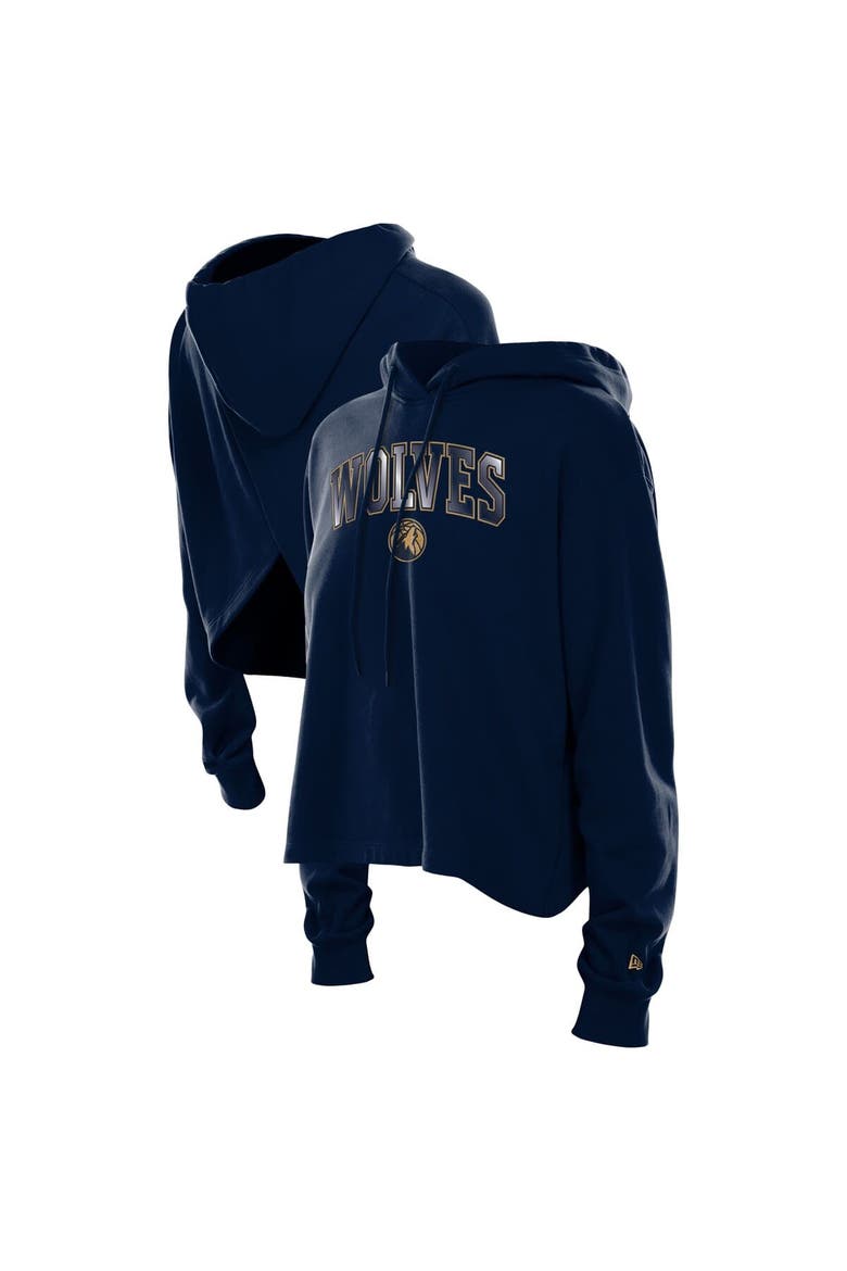 Women's New Era Navy Minnesota Timberwolves Glam Game Open Back Hoodie, Main, color, Navy