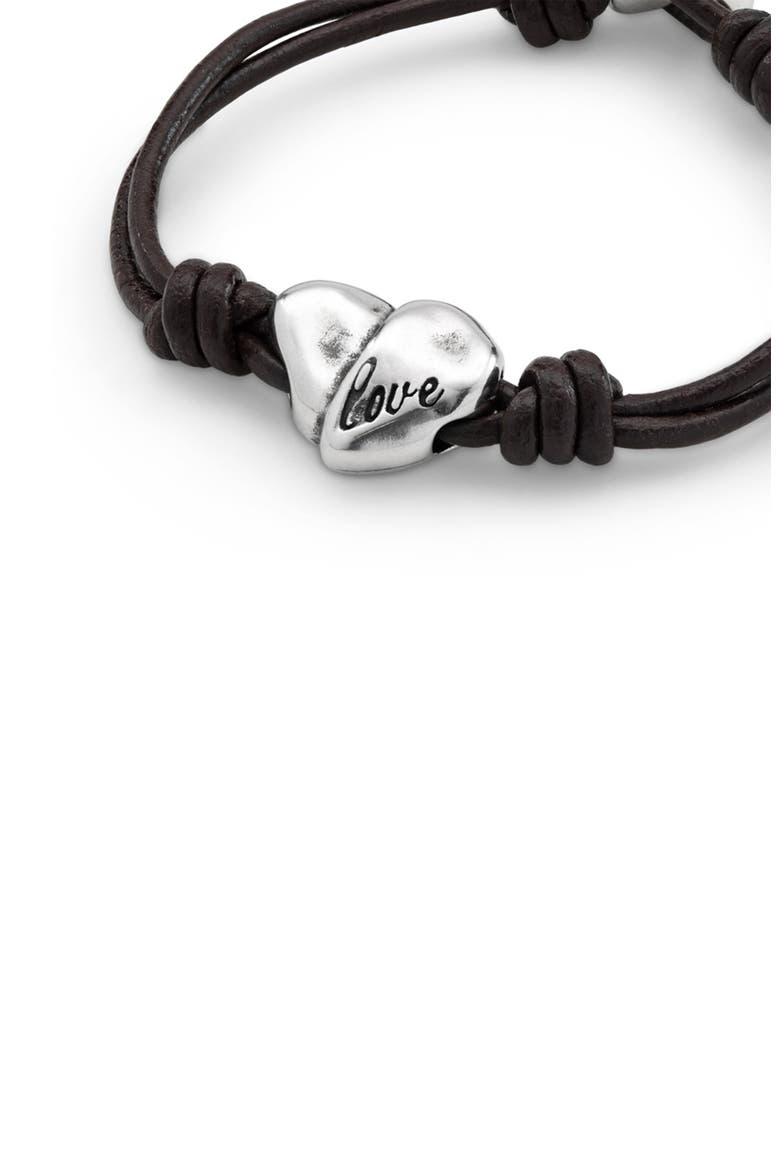 Leather Bracelet with Sterling Silver-Plated Heart, Alternate, color, Brown