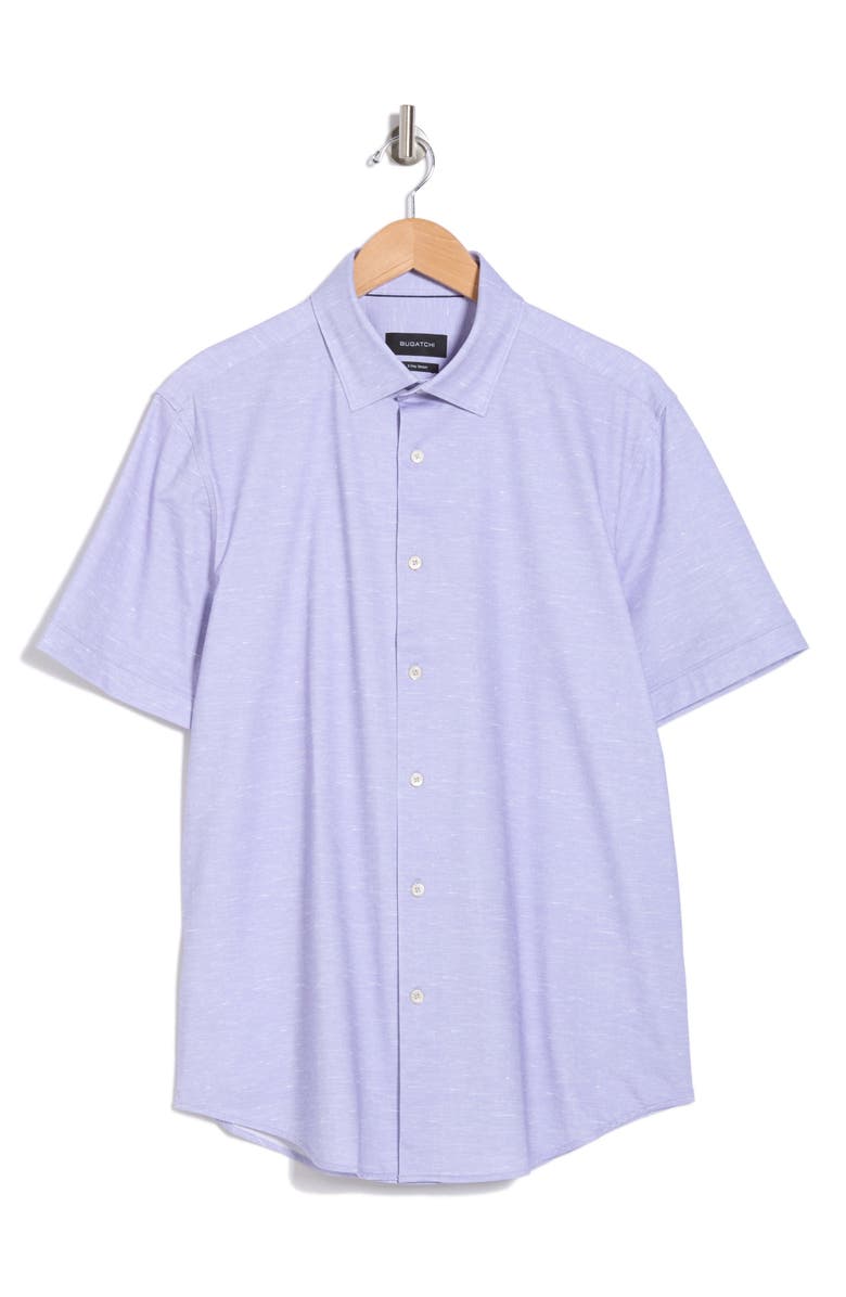 Bugatchi Miles OoohCotton<sup>®</sup> Solid Short Sleeve Button-Up Shirt, Alternate, color, Lavender