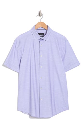 Bugatchi Miles Ooohcotton® Solid Short Sleeve Button-up Shirt In Blue