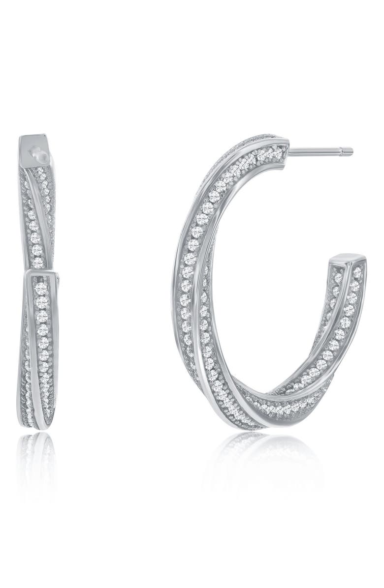 SUZY LEVIAN Pavé Cubic Zirconia Twisted Hoop Earrings, Alternate, color, White