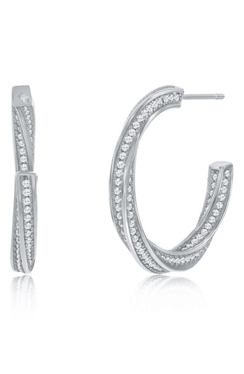 Suzy Levian Pavé Cubic Zirconia Twisted Hoop Earrings