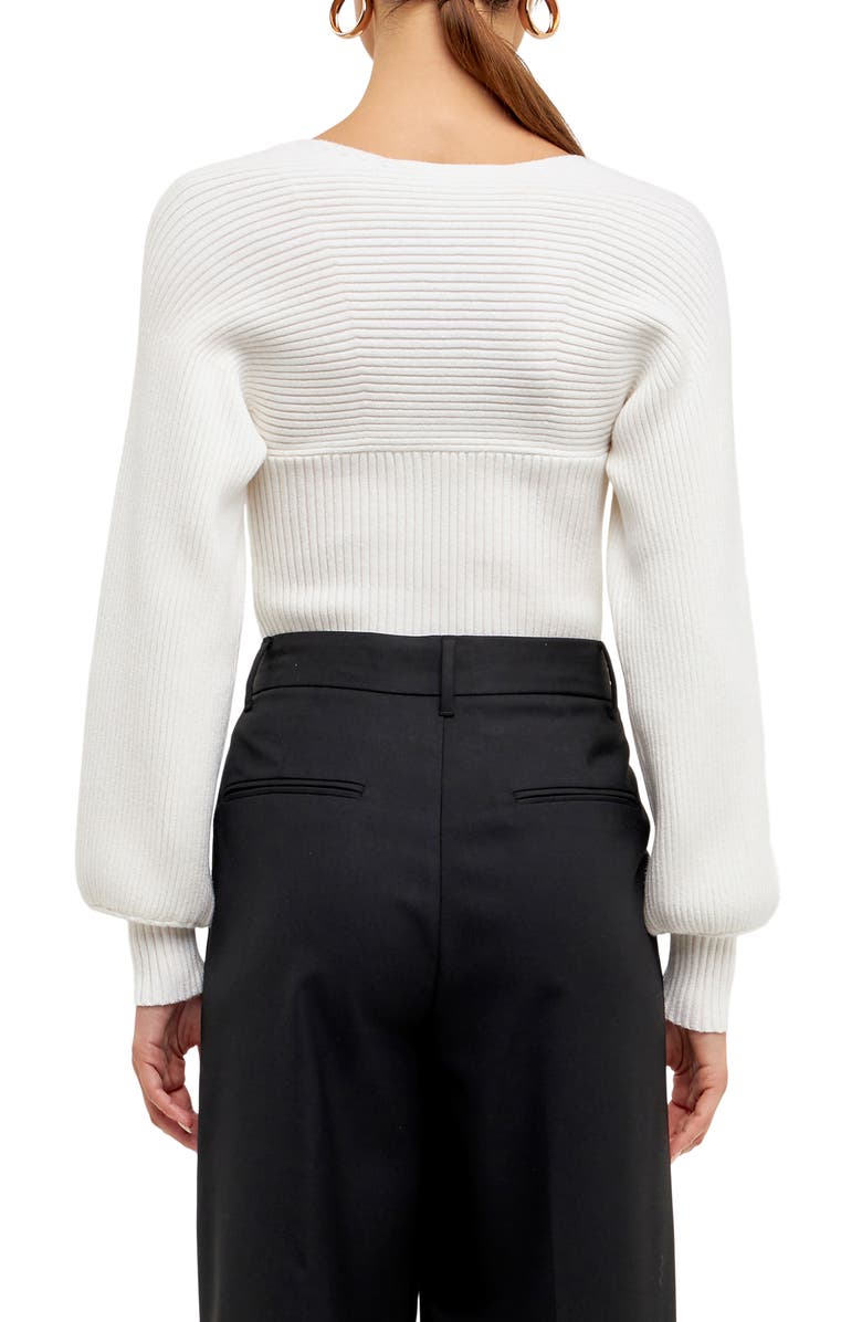 Endless Rose Ribbed Bishop Sleeve Top, Alternate, color, White