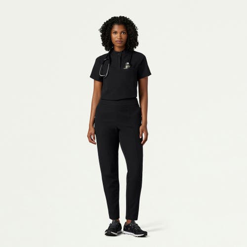 Jaanuu 1-pocket Classic Banded Collar Scrub Top In Black