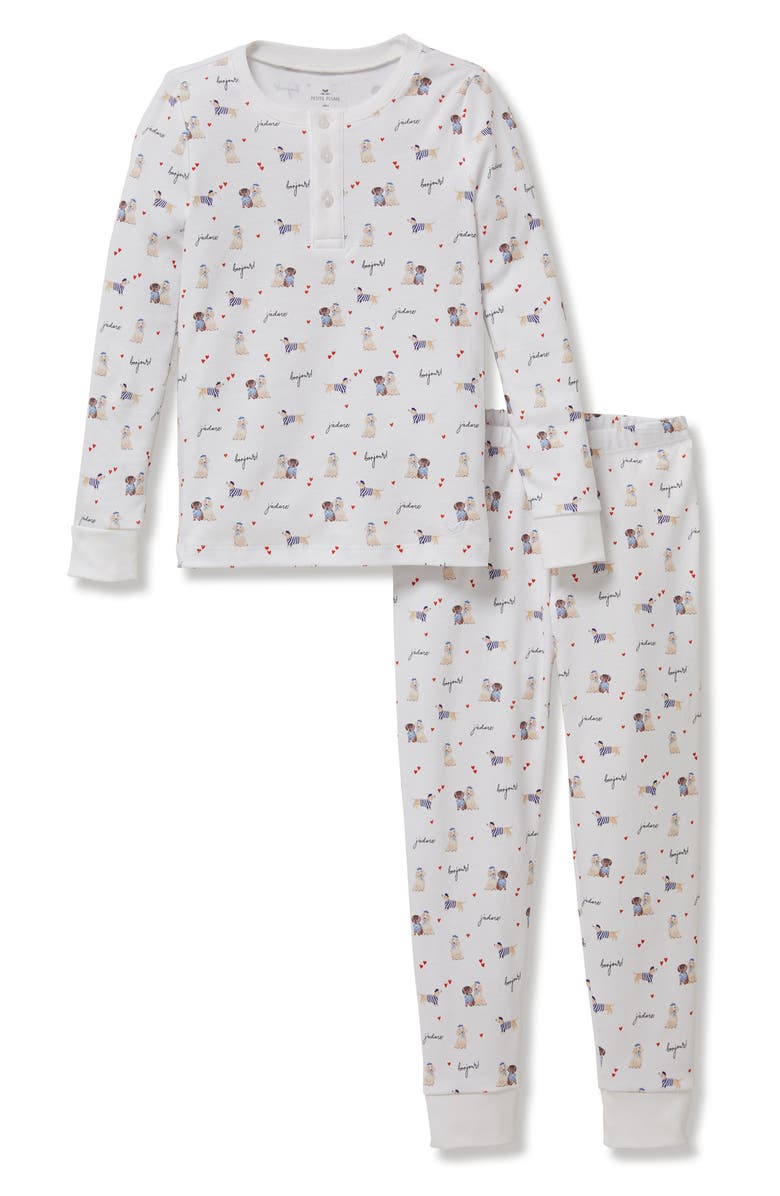 Petite Plume Kids' Fitted Pima Cotton Two-Piece Pajamas, Main, color, White