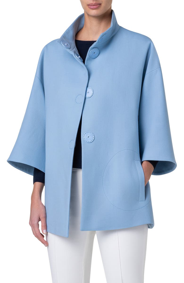 Akris punto Stand Collar Virgin Wool Car Coat, Main, color, 