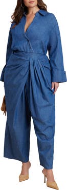 ELOQUII Chambray Pleated Jumpsuit