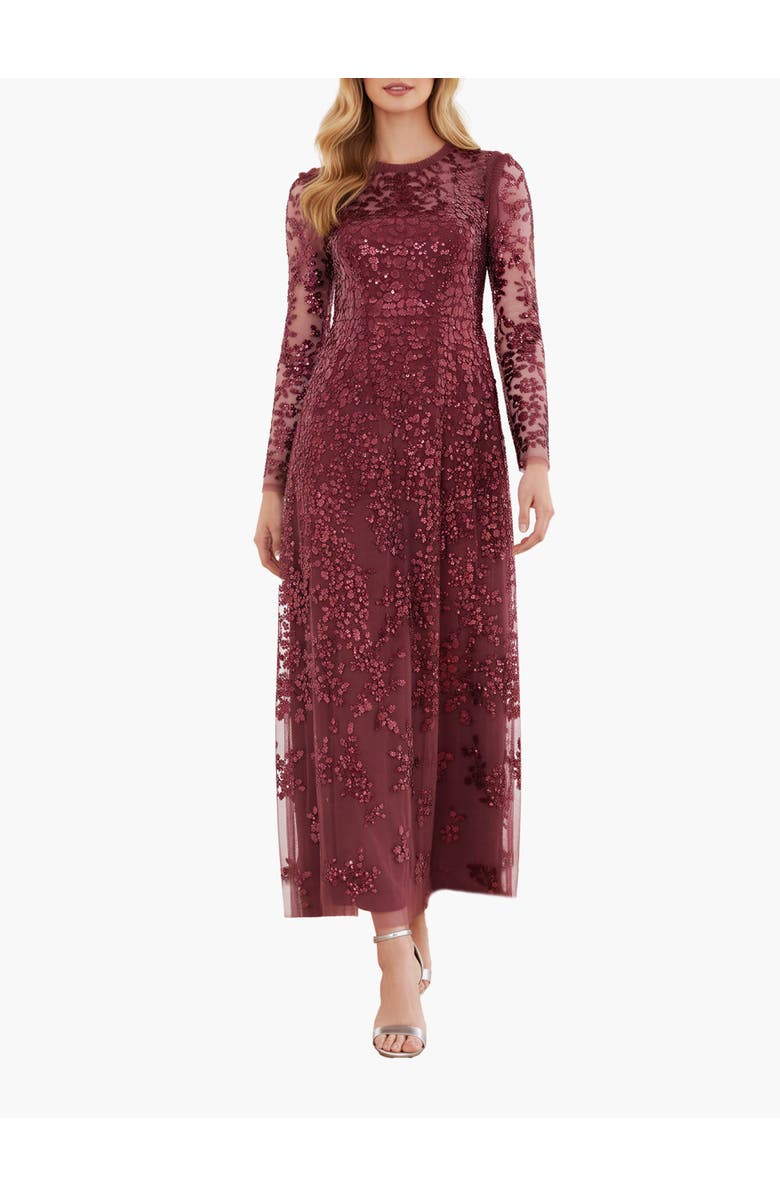 Needle & Thread Rosanna Lattice Round Neck Gown, Main, color, Winterberry