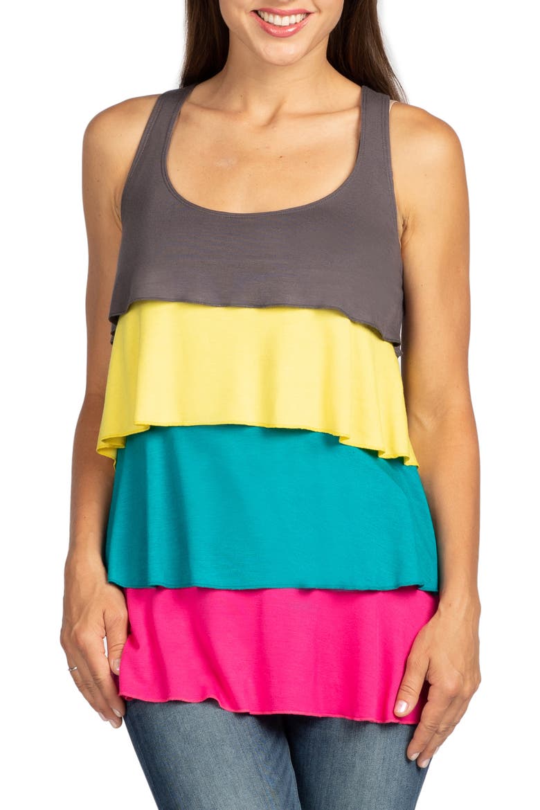 Marbella Ruffle Tiered Maternity/Nursing Tank, Main, color, CEMENT GREY W/ MULTI