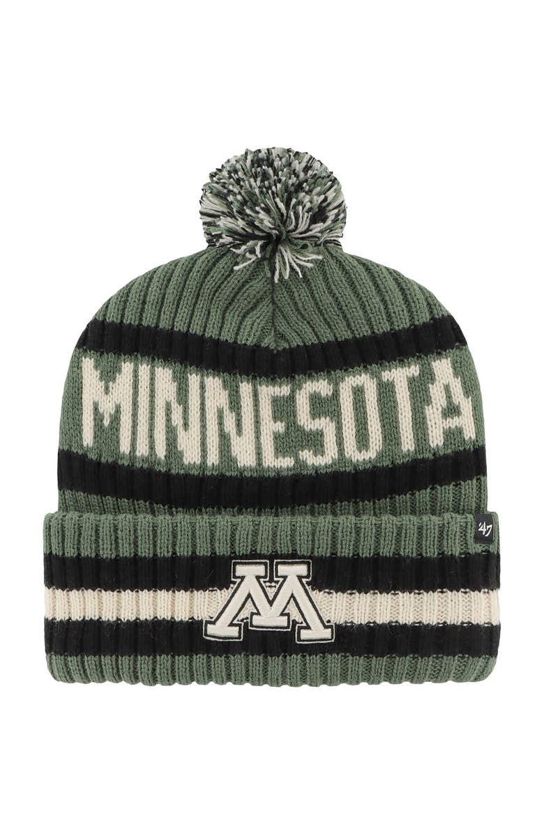 '47 Men's '47 Green Minnesota Golden Gophers OHT Military Appreciation Bering Cuffed Knit Hat with Pom, Main, color, Green