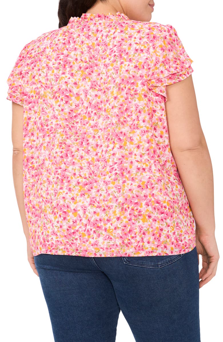 CeCe Floral Flutter Sleeve Top, Alternate, color, New Ivory