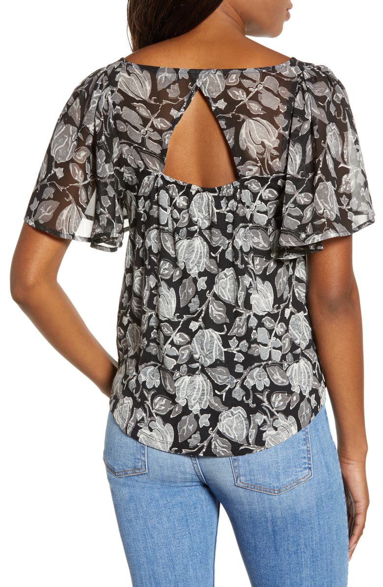 Lucky Brand Flutter Sleeve Mixed Media Top, Alternate, color, 