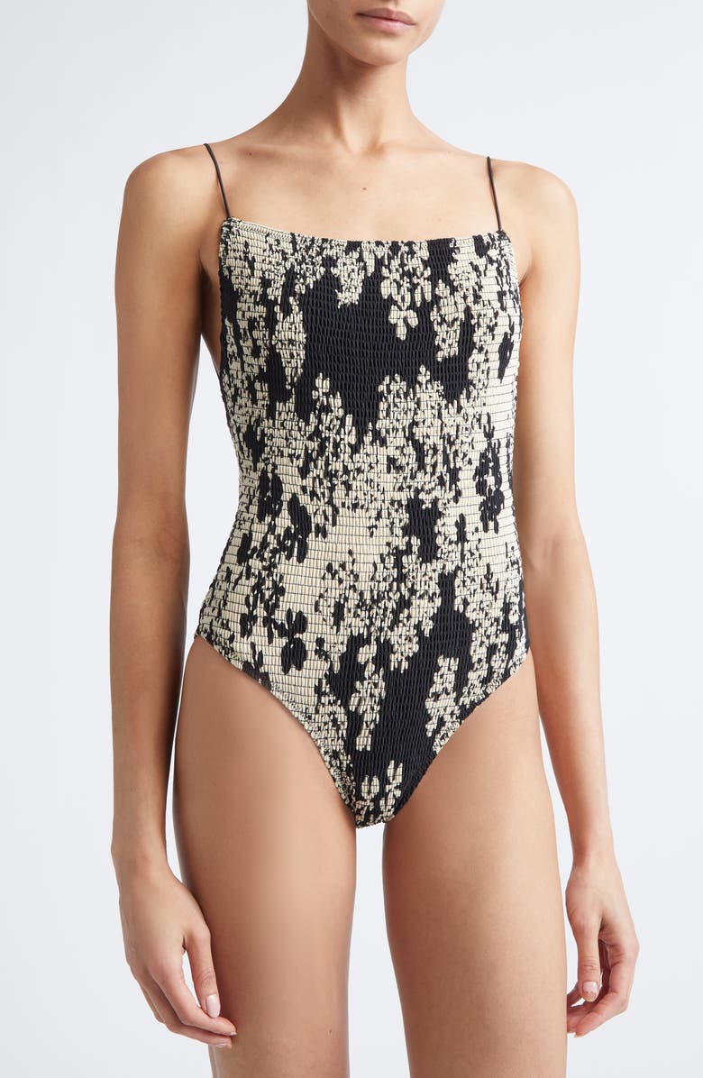 TOTEME Smocked One-Piece Swimsuit, Main, color, 