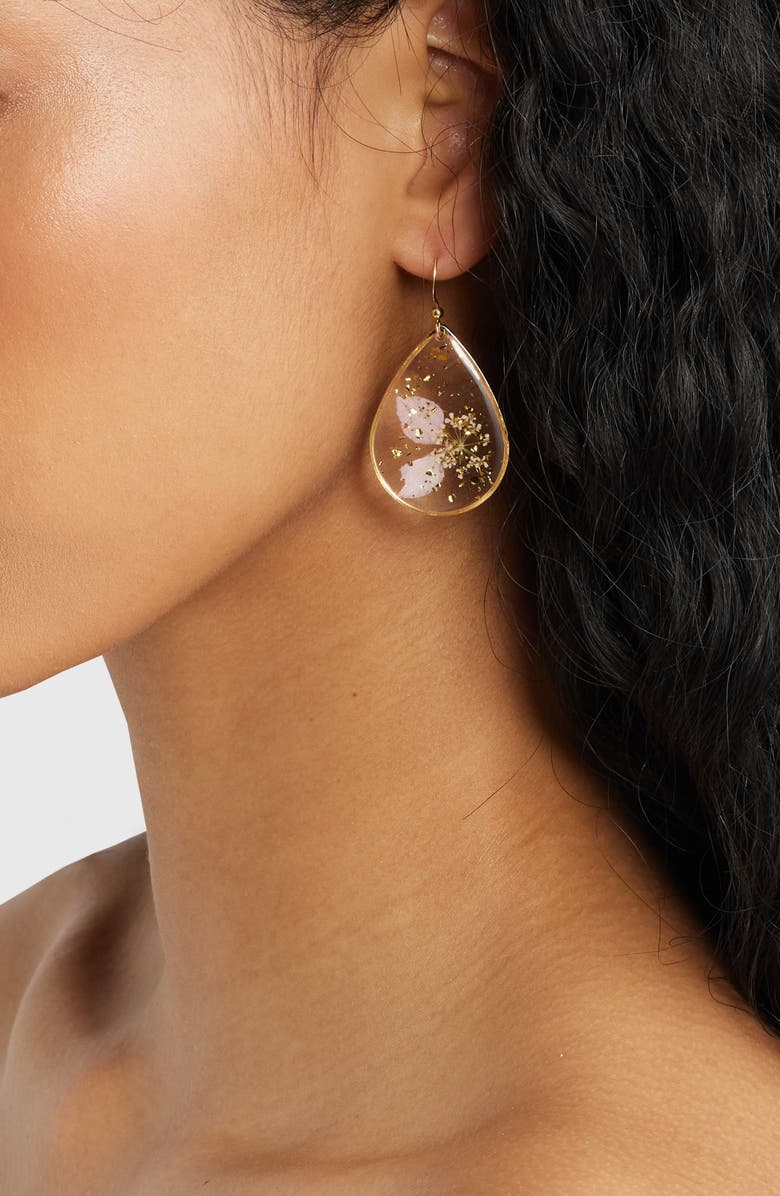 BP. Pressed Flower Drop Earrings, Alternate, color, Gold- Multi