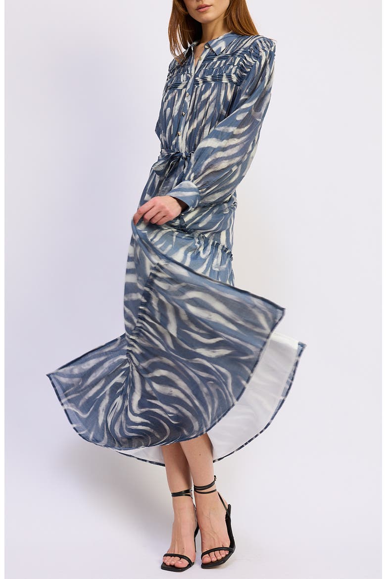 Cypress Long Sleeve Tie Belt Tiered Maxi Shirtdress, Alternate, color, SLATE IVORY