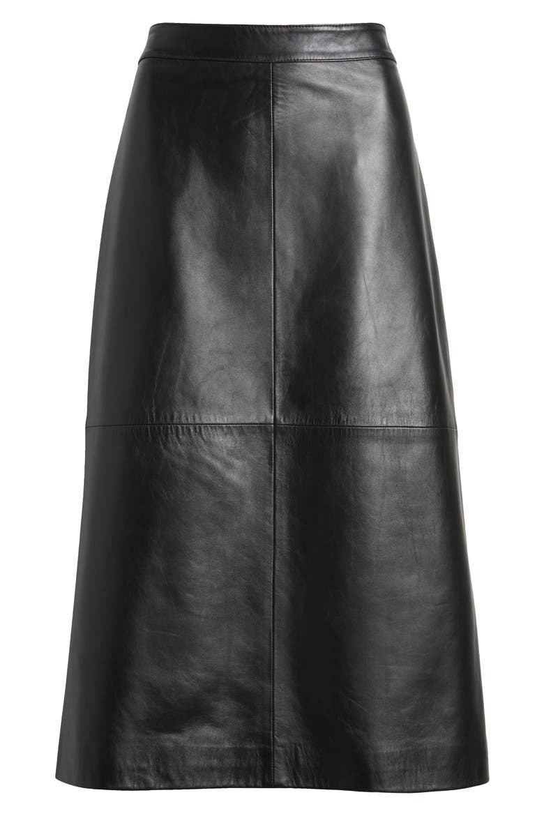 Leather A-Line Skirt, Alternate, color, BLACK