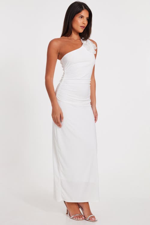Quiz Asymmetric Scuba Crepe Maxi Dress With 3d Floral Detail In White