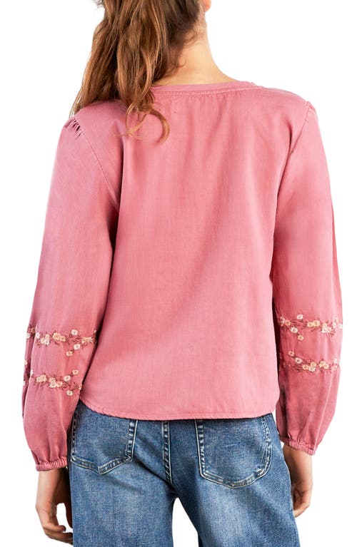 Billy T Floral Embroidery Cotton Blend Poet Top In Pink