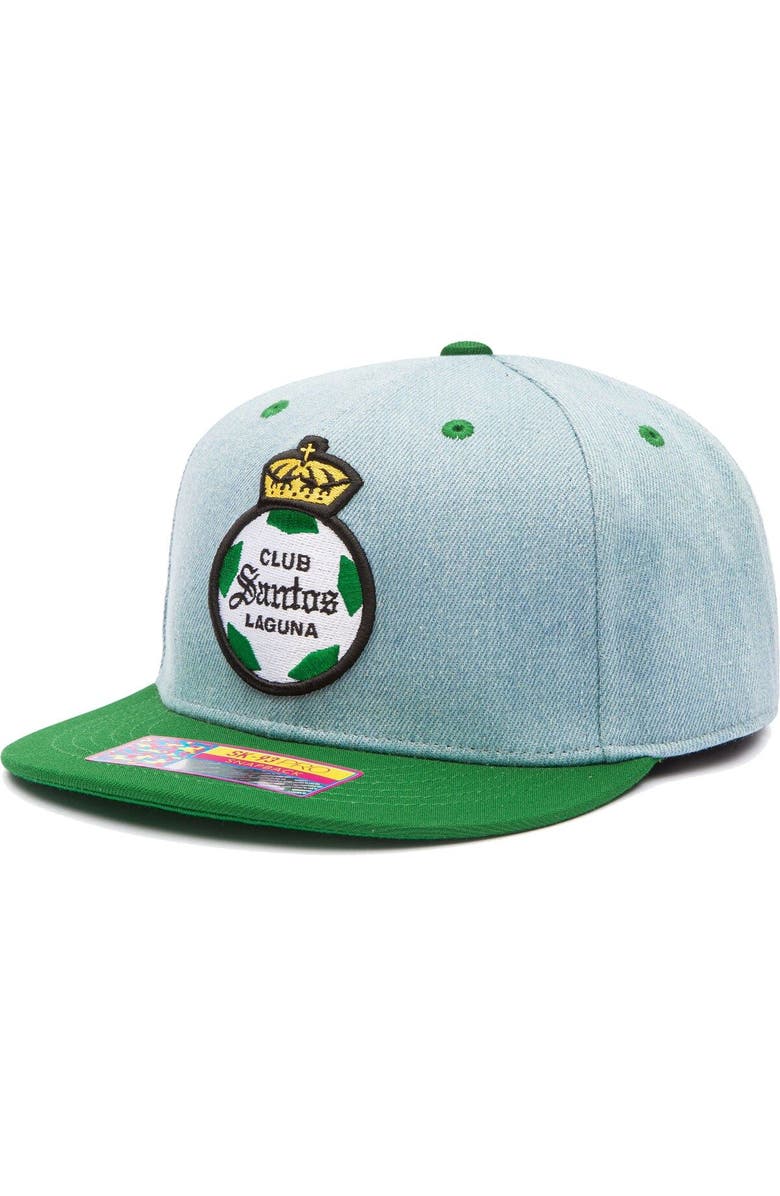FAN INK Men's Denim/Green Santos Laguna Nirvana Snapback Hat, Main, color, 