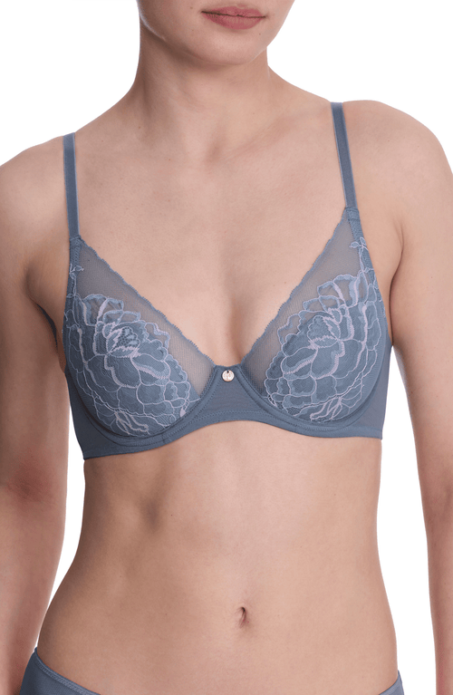 Natori Flora Lace Plunge Underwire Bra In Gray