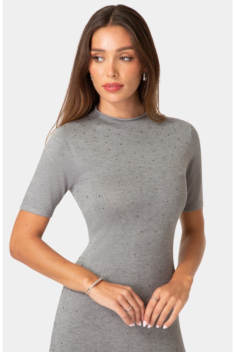 Crystal Mock Neck A-Line Sweater Dress, Alternate, color, CHARCOAL