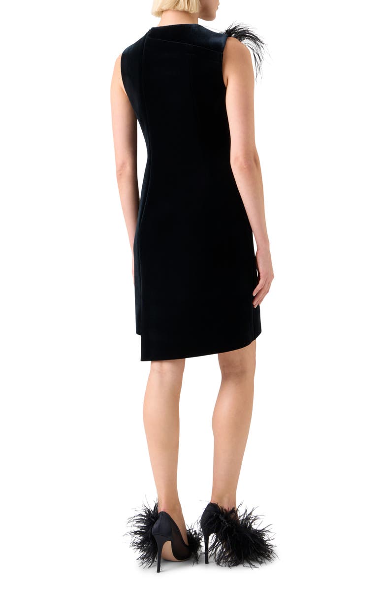 Akris Feather Trim Velvet Neoprene Dress, Alternate, color, Black