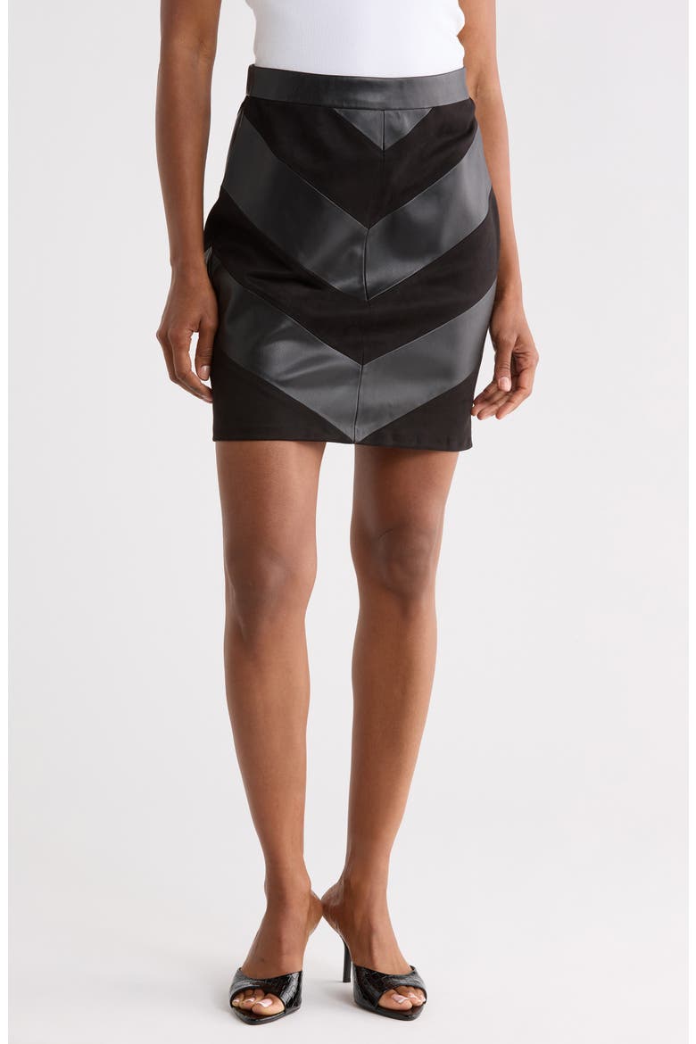 Two-Tone Faux Leather Skirt, Main, color, BLACK