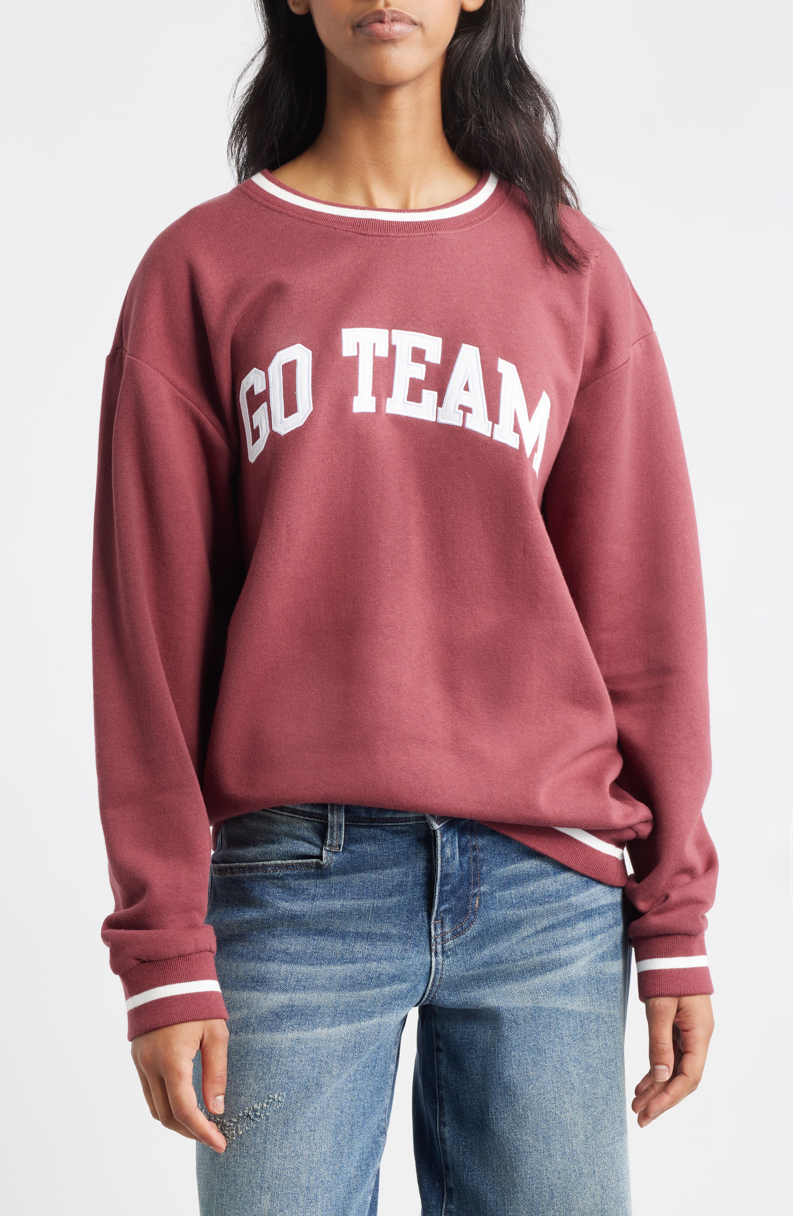 GOLDEN HOUR Go Team Embroidered Relaxed Fit Cotton Blend Sweatshirt