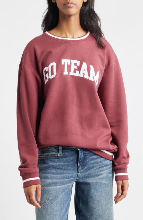 Go Team Embroidered Relaxed Fit Cotton Blend Sweatshirt